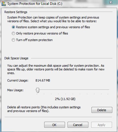 What is Meant by 'Max Usage' when configuring System Protection?-restore.jpg