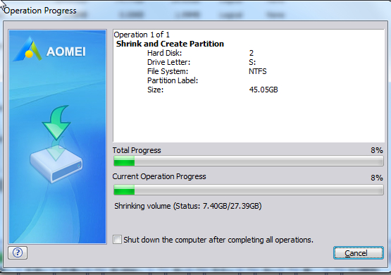 Partition Windows 7 hard drive and run a full image.-aomeipa-progress.jpg