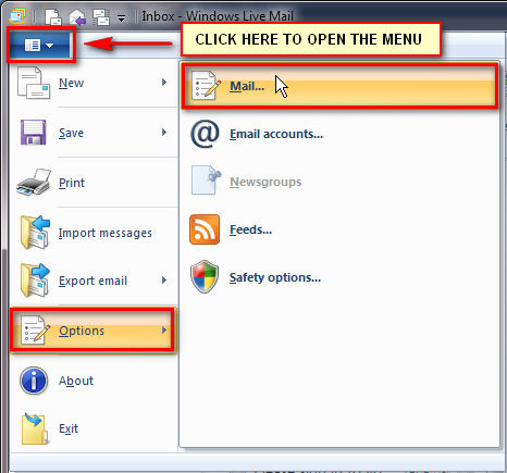 Activating New Email Notification in WLMail 2011-wlm_main_menu.png