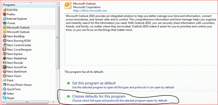 Cannot send link or page by office outlook 2007 .-default-programs2.gif