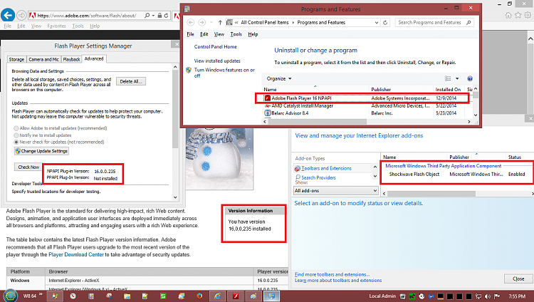 Why is Adobe flash checker page still showing older version.-w8ie11flash.png