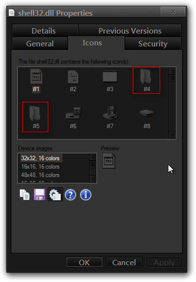 Could I replace these 2 Icons with the Icon of my desired choice?-shell32.dll-properties.png