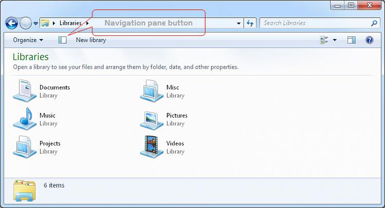 How to Create a button on Toolbar in Windows 7?-windows7-navigation-pane-button-hide.jpg