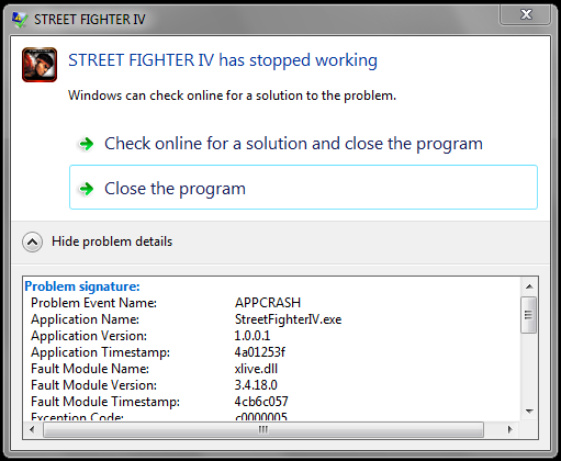 Street Fighter 4  crashes when launched - Fatal Error-capture.png