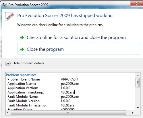 Pro Evolution Soccer (Pes) 2009 not working!-error..jpg