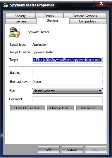 Spywareblaster's icon is generic in taskbar?-properties.jpg