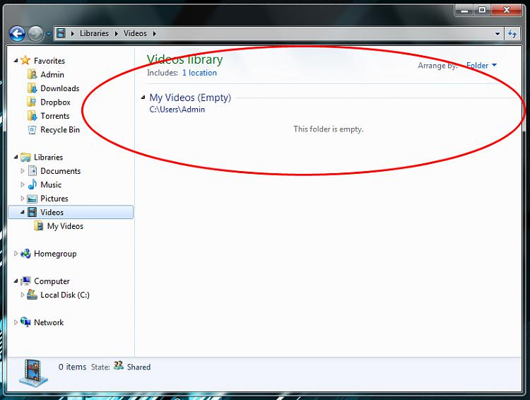 How do I remove the Windows Library (Empty) label?-video-error.jpg