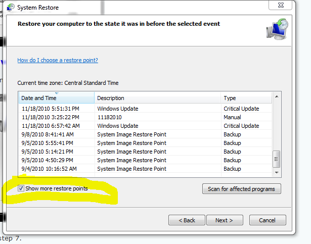 System Restore how to set to show every past restore point inc/manual-sys-restore2.png
