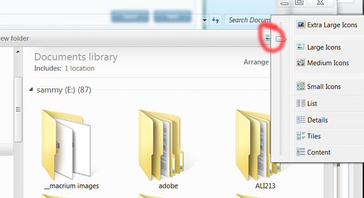 How do I change the view of the folders in the Library-icons.png