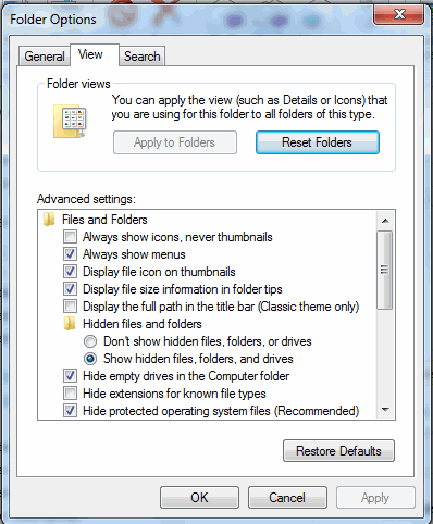 Windows Drive(C:) shows Low disk space error while its not actually-folder-options.gif