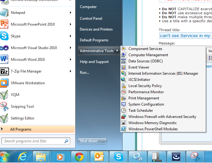 can't see Services in my Administrative Tool Start menu shortcut-capture.png