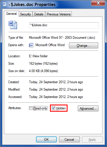 My files save as &quot;read only&quot; and also very strange, ~$...-hidden-attribute.png