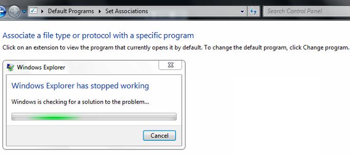 Explorer crashes when I try to change file associations-error.png