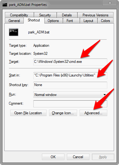 How to run .bat file in Windows 7?-shortcut-properties.png