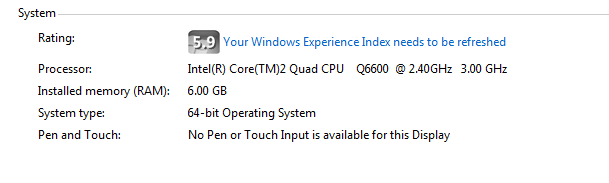 RAM 3.25GB usable of 6GB after overclocking Q6600 to 3.60GHz-system.png