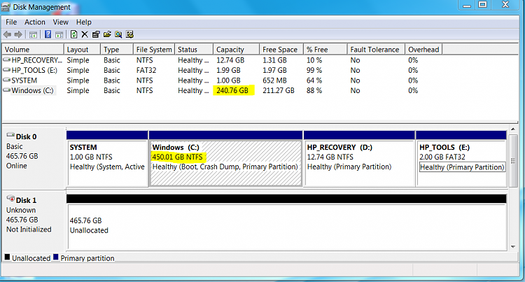 Backup, shrink, rearrange primary partitions to create extended?-diskmgmt1.png