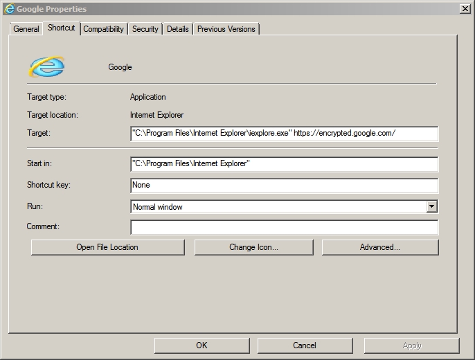 Unwanted screen on start up-google-shortcut-properties.jpg