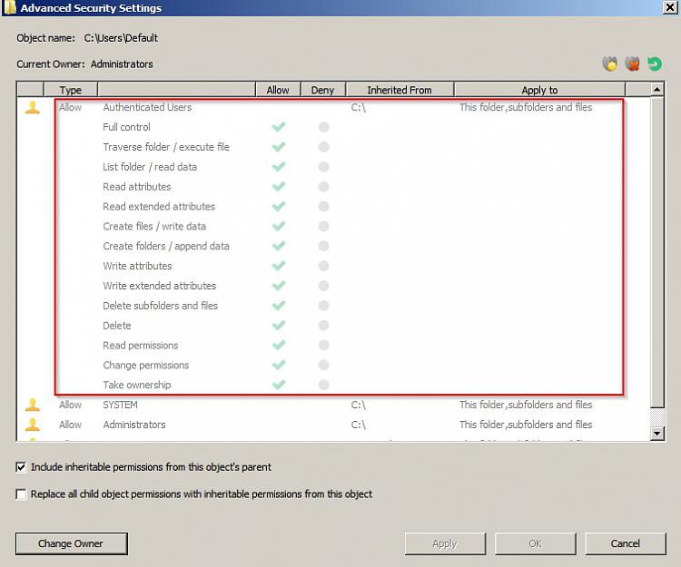 The default security settings of the &quot;Default Folder&quot;.-default2.jpg