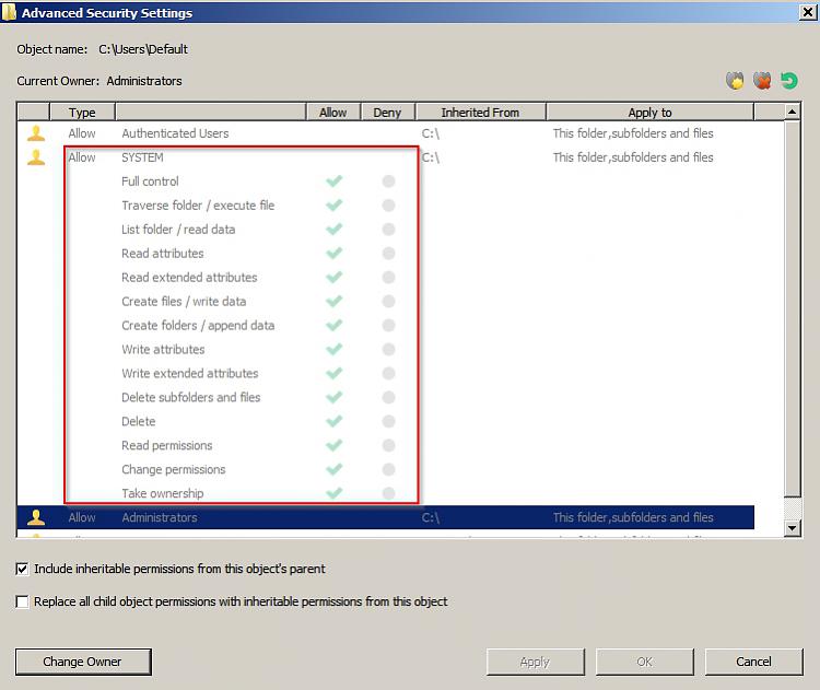 The default security settings of the &quot;Default Folder&quot;.-default3.jpg