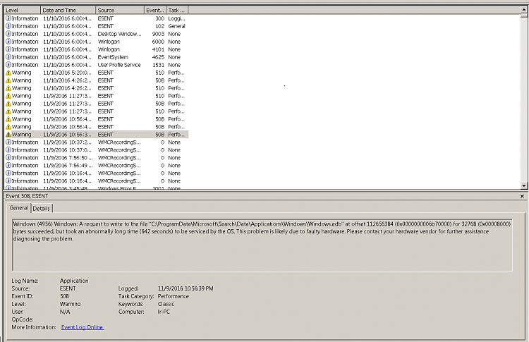 Esent errors bringing down OS to a crawl, hard power off to use PC-err1.png