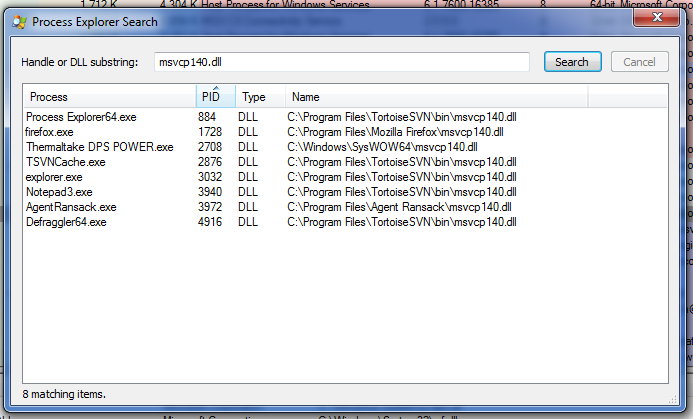 [Question](Windows 7)[Enviornment Variable (PATH)] VisualC++2015 issue-processexplorer__search-ms-visual-c-runtime-usage-msvcp14.dll-.png