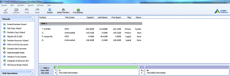 Hard drive partitions show as unformatted but Windows 7 works properly-aomei.png