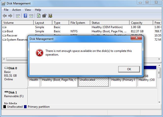 Partitioning... Trying to create a new simple volume.-notenough.jpg