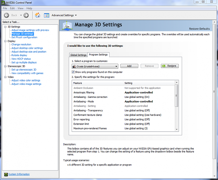 Latest NVIDIA ForceWare Video Drivers Windows 7-crysis-application-controlled.png