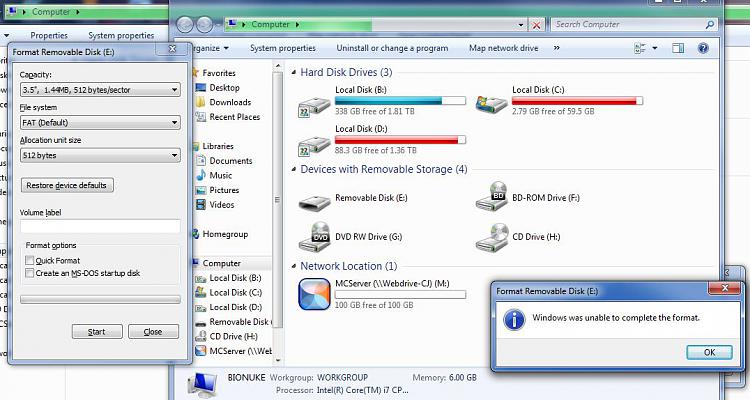 Invalid Drive H Vista