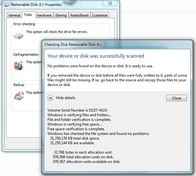 I/O Errors on SDHC Benchmark Test-chkdsk-results.jpg