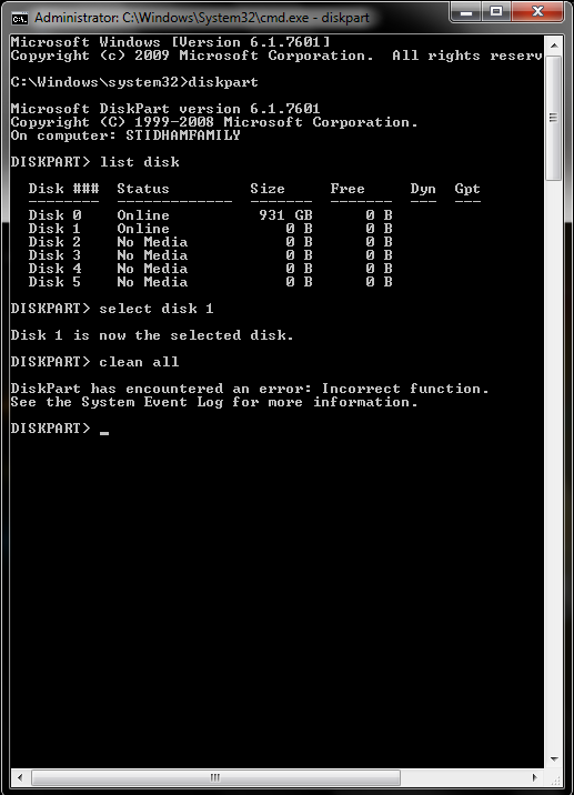 WD 1TB Ext HDD will not initialize - Incorrect Function-clean-all.png