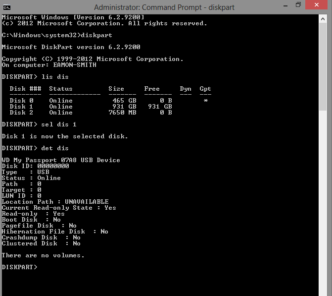 WD EXTERNAL HARD DISK 1TB suddenly &quot;unallocated&quot; and &quot;not initialized&quot;-diskpart.png