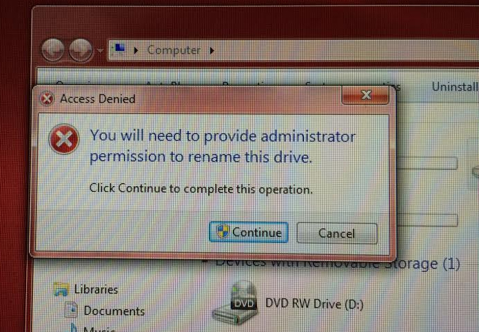 You will need to provide administrator permissions to rename drive-accessdeniedscrnsht.jpg