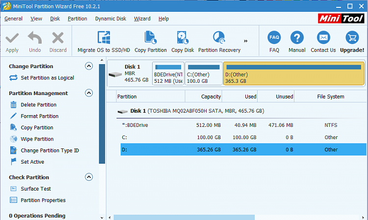 Windows 7: disk 1 is unknown, not initialized, unallocated-minitool.png