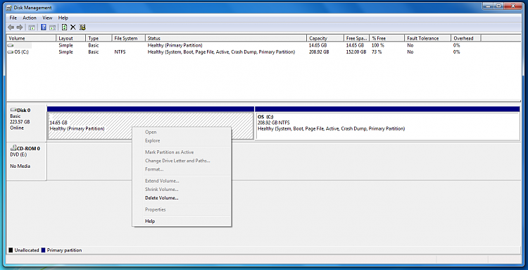 14GB 100% free Healthy (Primary Parition) after Windows 7 install-partition.png