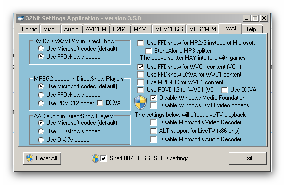 Using Shark007 codecs with x64 components (MP4 not showing subtitles)-shark-007-setting.png