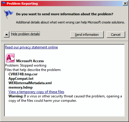 MicroSoft Access 2010 keeps crashing w/ W7-002473.png