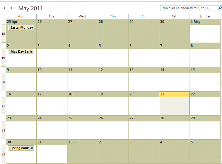 One Month View in Outlook Windows 7 Forums