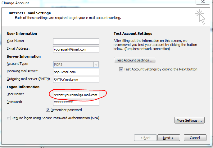 Outlook 2010 and POP3 with IMAP from iPad Issue-recent-email-settings.png