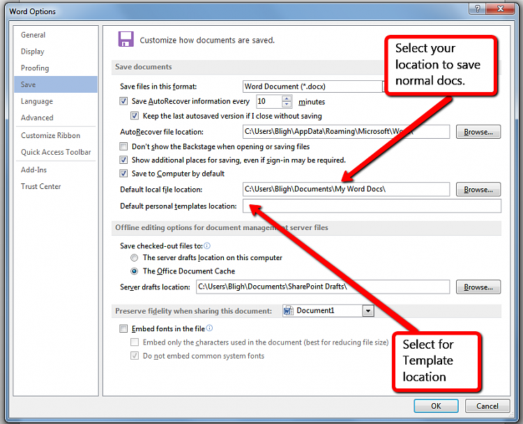 Word template location