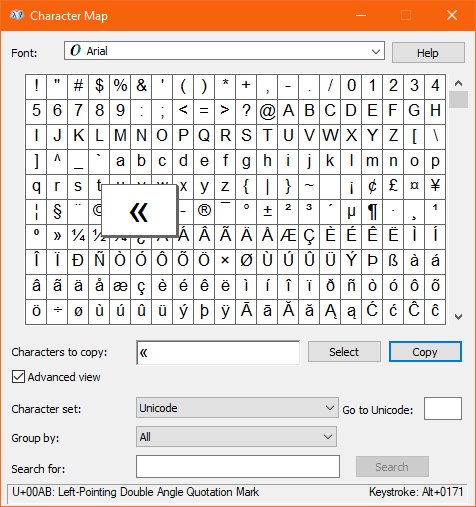 Word 2016 Search &amp; Replace foreign quotation marks (Guillemets)-character-map.png