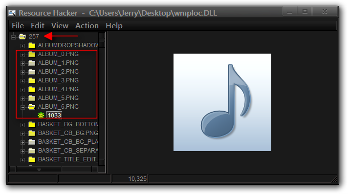 Trying to modify an icon on Windows Media Player 12-resource-hacker-cusersjerrydesktopwmploc.dll.png