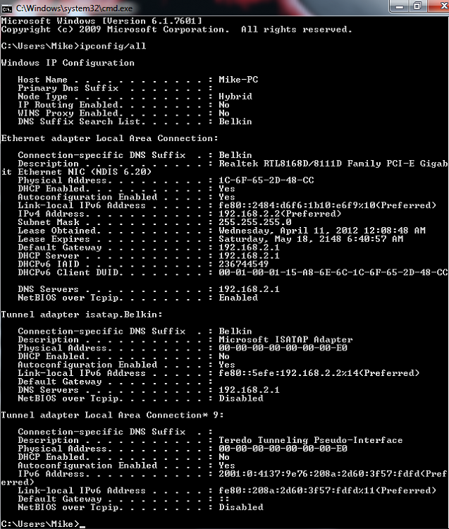 &quot;Local Area Connection&quot; Doesn't have a valid IP configuration.-ipconfignew.png