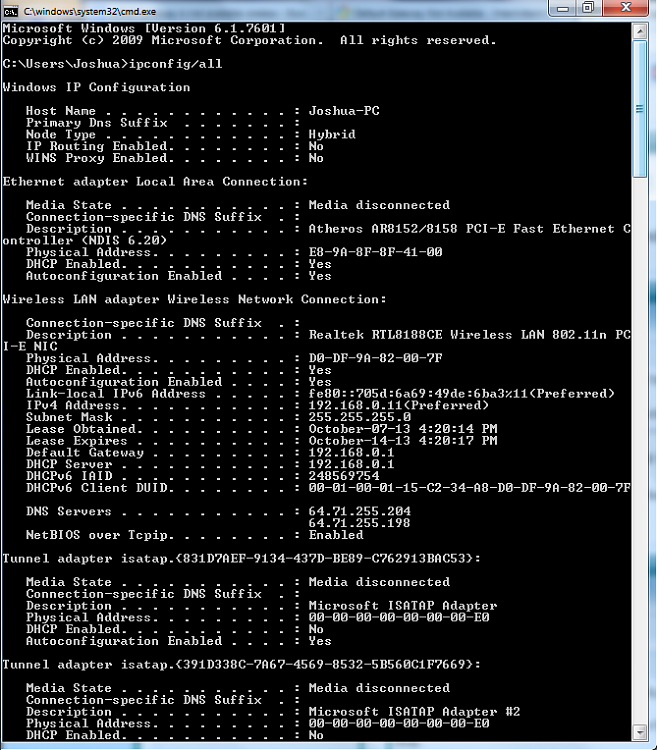 &quot;Default gateway is not available&quot; Wireless internet cuts out randomly-ipconfig1.png