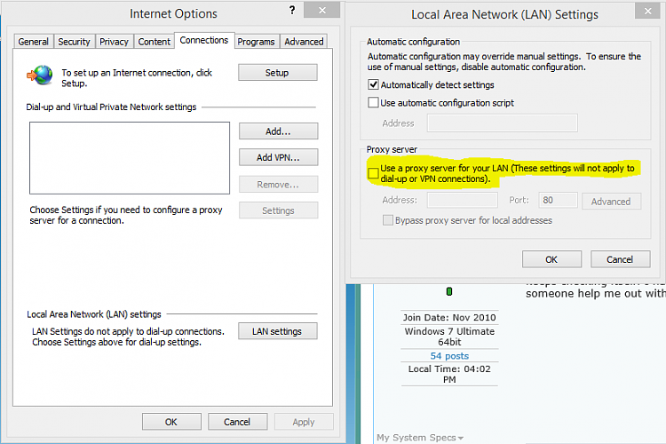 disable automatically detect proxy settings