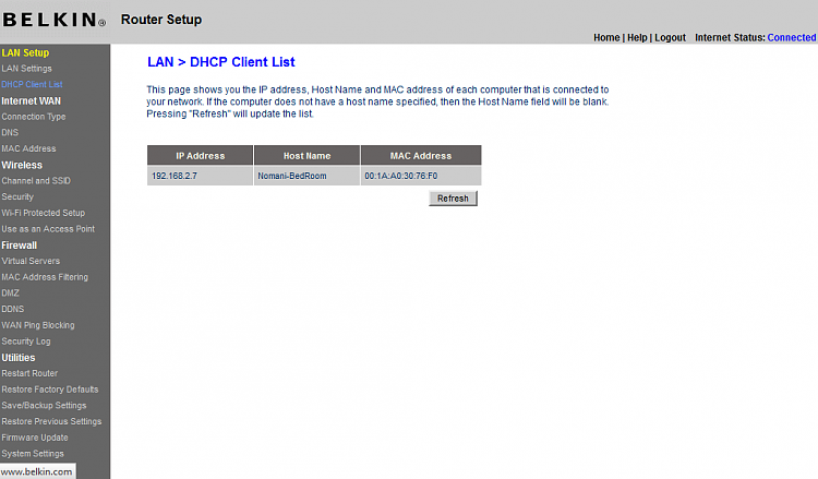 How do I create a Wired Home Network ?-belkinrouterdhcpclientlist.png