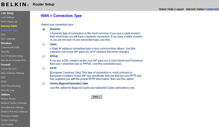 How do I create a Wired Home Network ?-belkinrouterwanconnectiontype.png