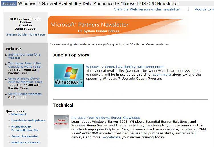 Windows 7 comes out October 22-ms-partners-newsletter.jpg