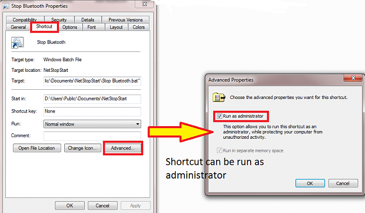Clickable service start/stop cmd or bat file.  Possible?-shortcutproperties.png