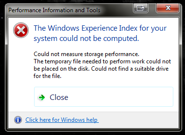 After running windows experience I'm given this error. (screen shot)-windows-experience-error.png